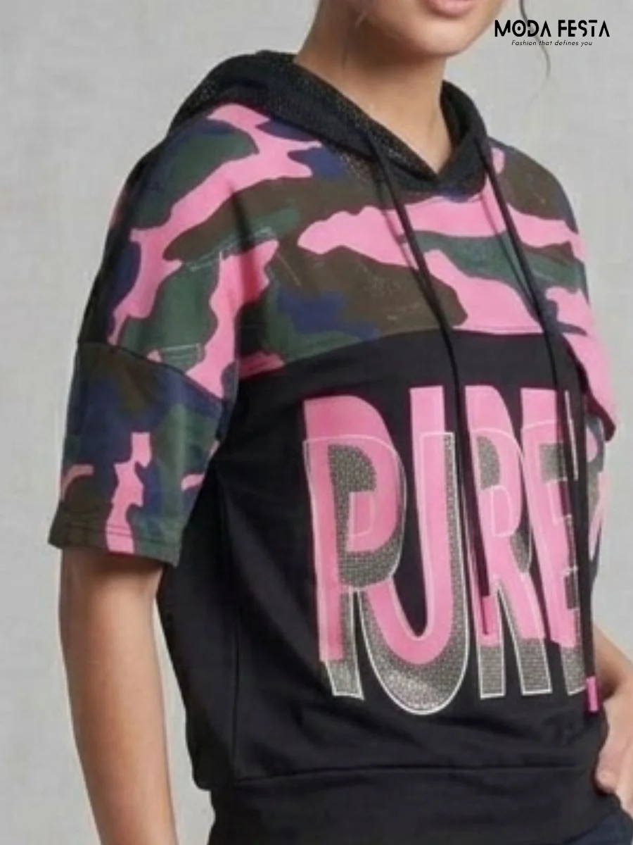 ModaFesta -letter-printed-hooded-top-pink