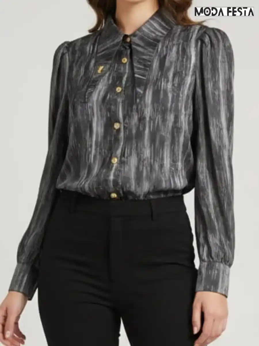ModaFesta -elegant-silver-toned-print-shirt-grey