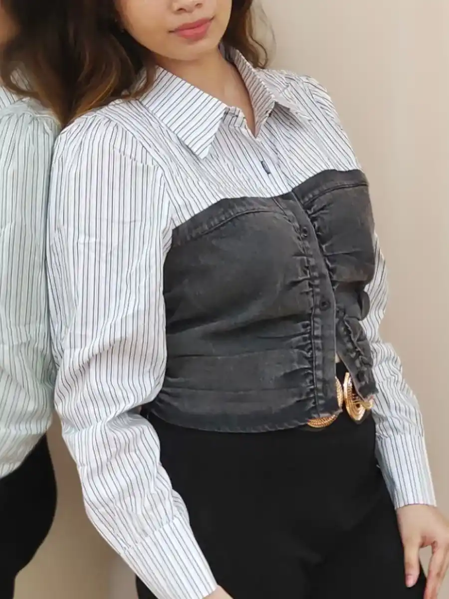 Stripe Shirt & Denim Bustier