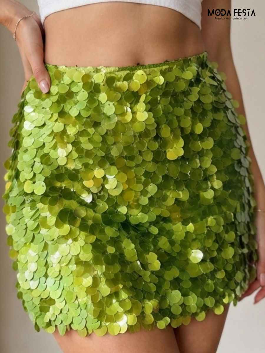 Lime Green Sequin Mini Skirt