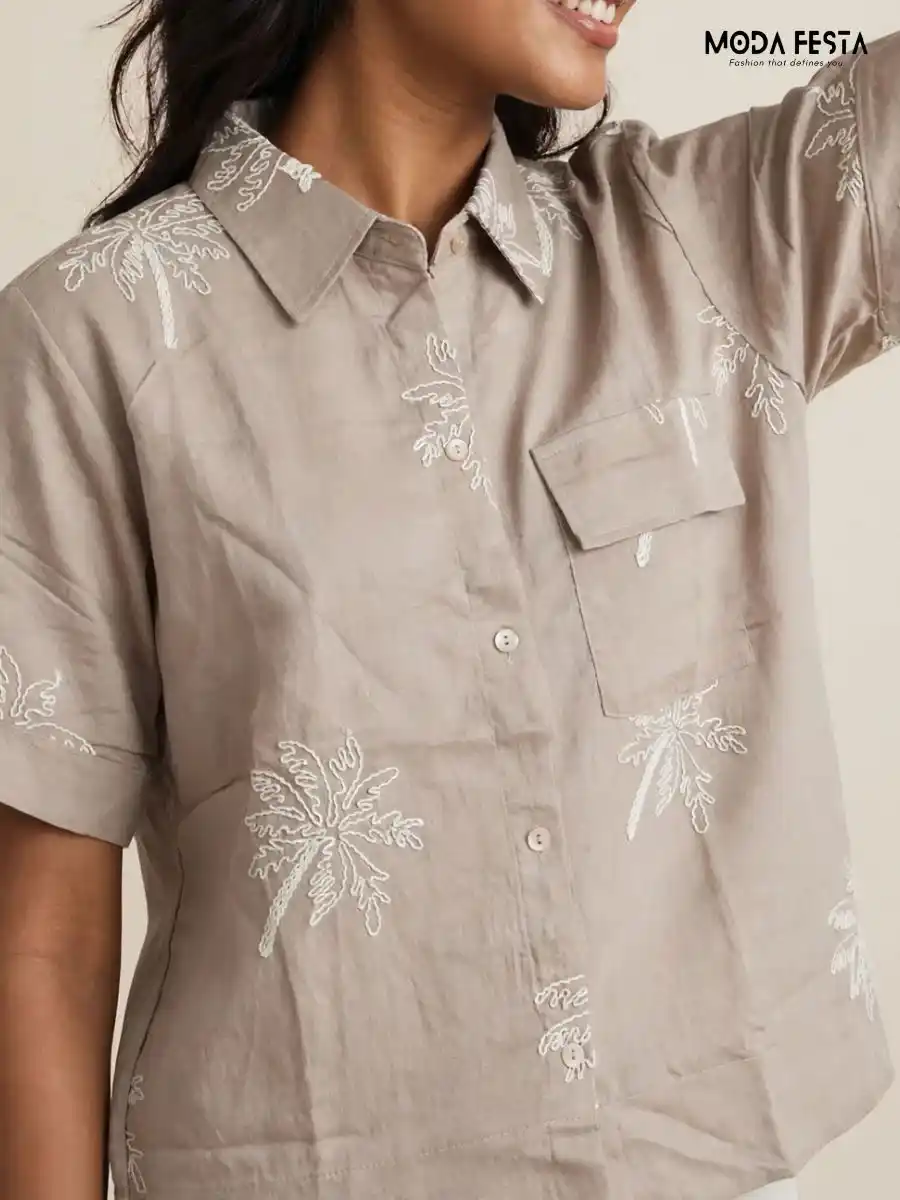 ModaFesta -taupe-palm-tree-embroidered-casual-shirt