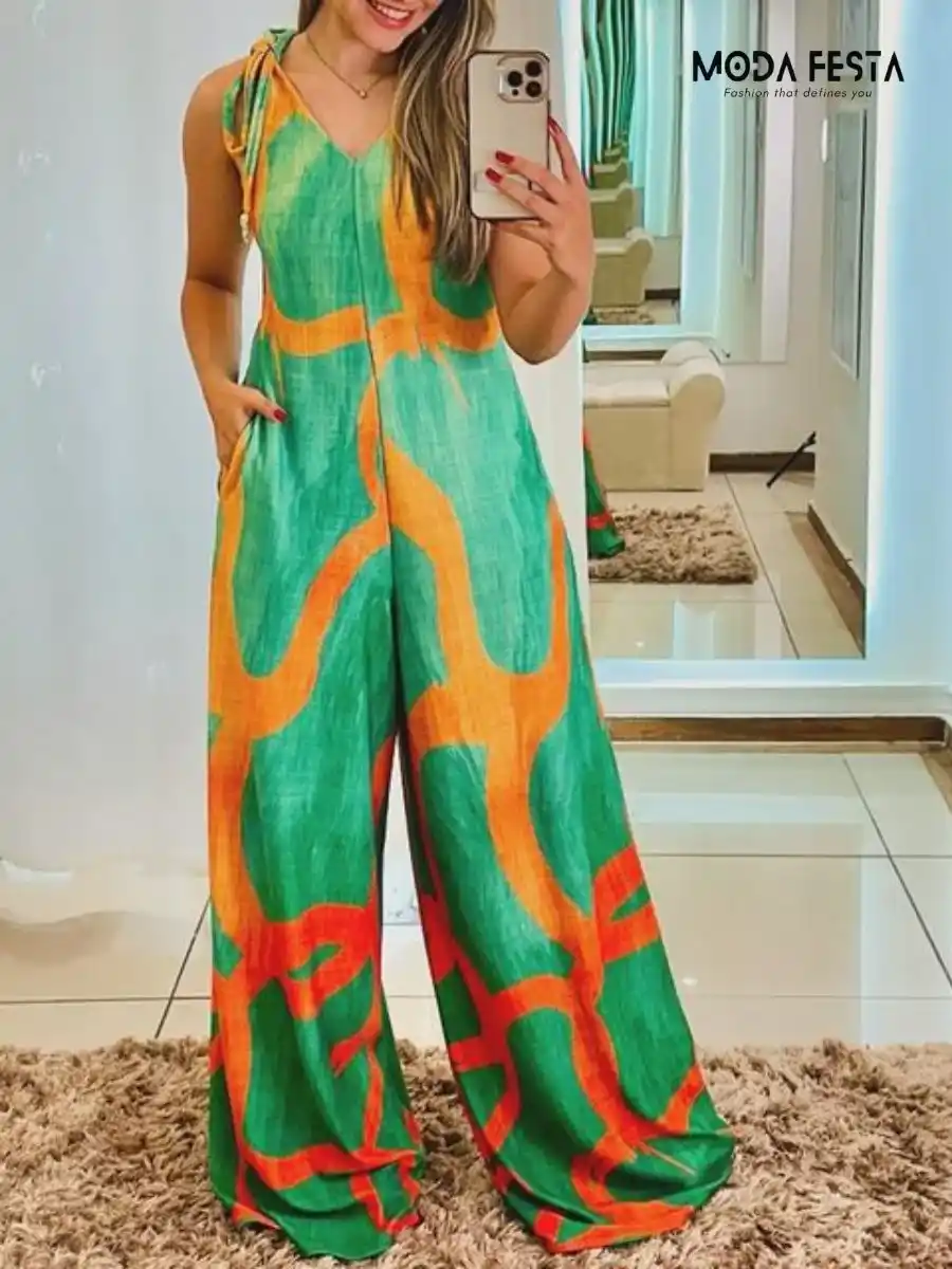 ModaFesta -abstractl-print-jumpsuit-green