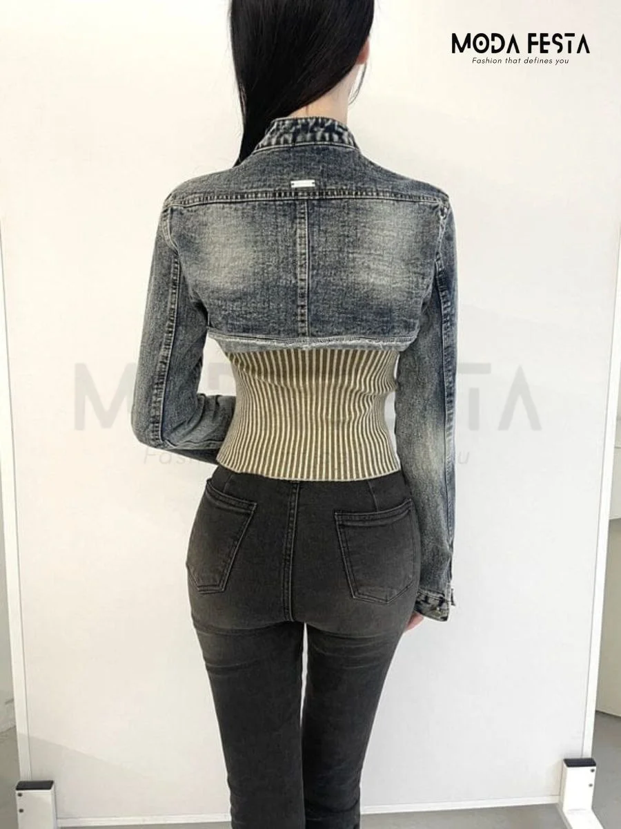 ModaFesta -twins-style-knits-denim-top-green