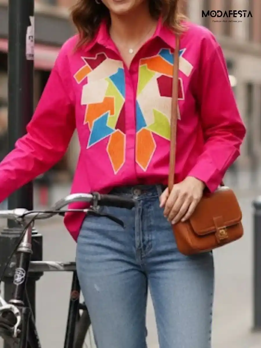 ModaFesta -geometric-handcrafted-cotton-shirt-pink