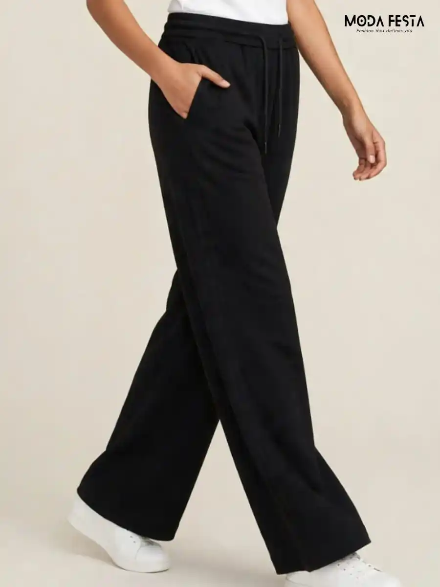 ModaFesta -black-drawstring-casual-pants