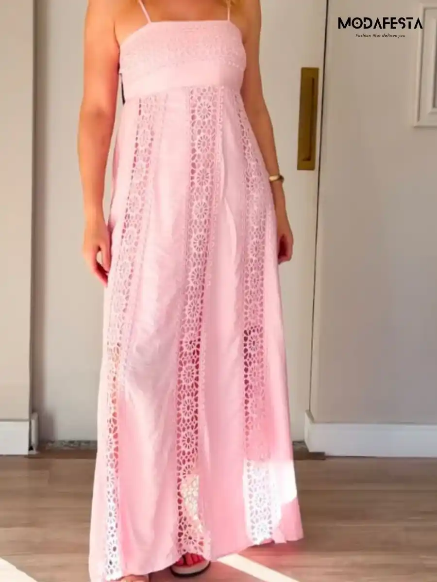 ModaFesta -elegant-spaghetti-cotton-lace-dress-light-pink