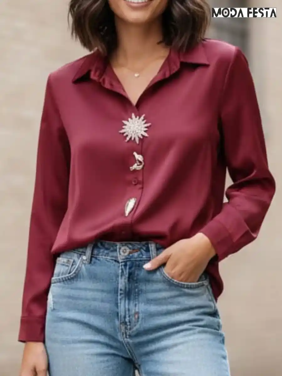 ModaFesta -elegant-satin-shirt-with-style-button-red