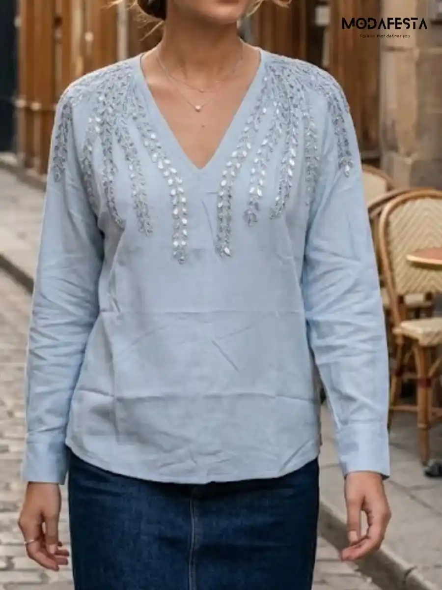 Elegant Embellished V Neck Top