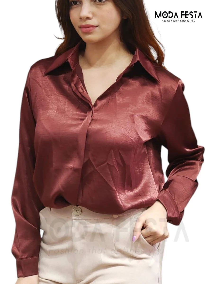Stylish Plain Satin Shirt