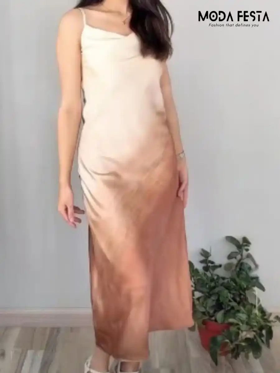 ModaFesta -elegant-tie-dye-satin-dress-beige-brown