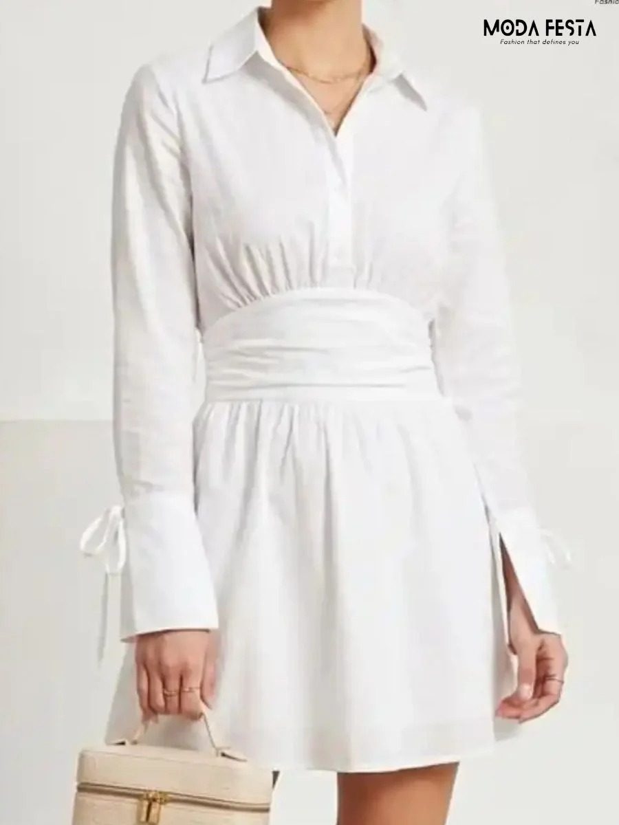 Classy Cotton Short Dress Sleeve Knot Style