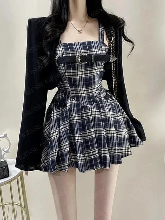 ModaFesta -belted-a-line-mini-dress-black