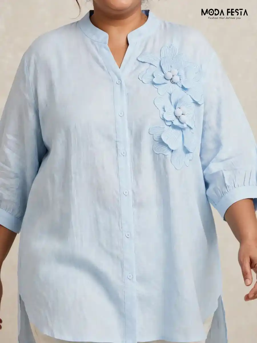 ModaFesta -light-blue-3d-floral-applique-casual-shirt