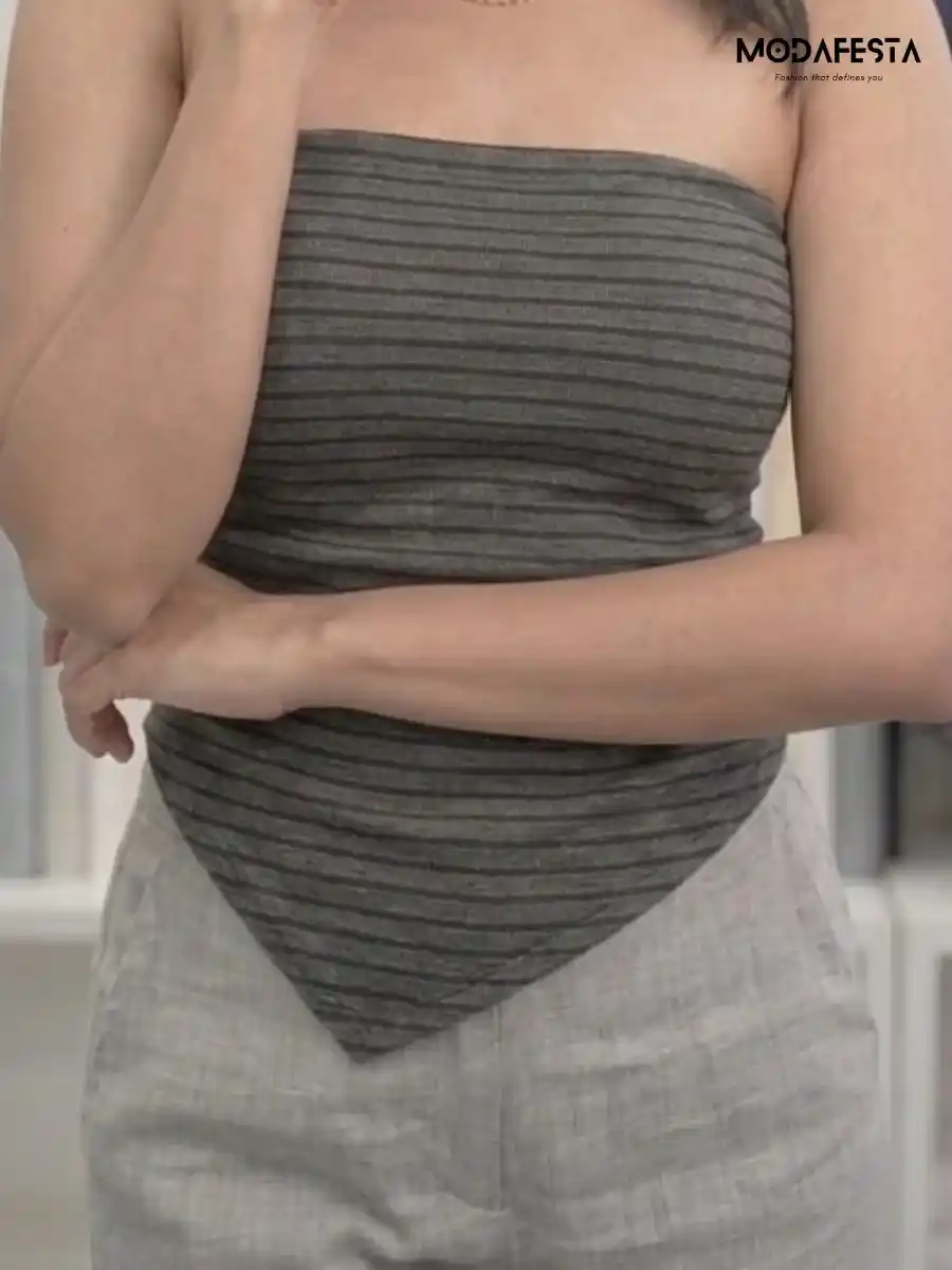 ModaFesta -elegant-stripe-tube-top-grey
