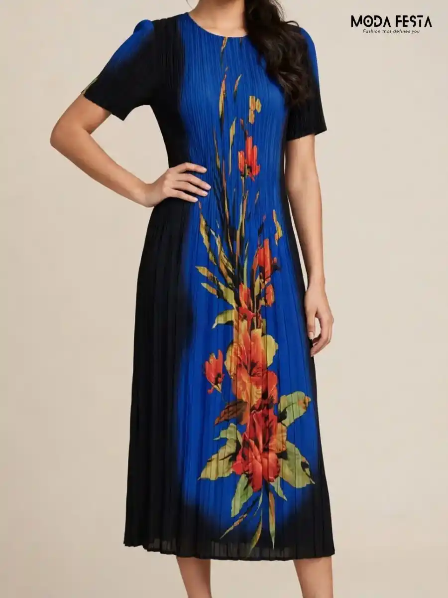 ModaFesta -floral-print-pleated-midi-dress