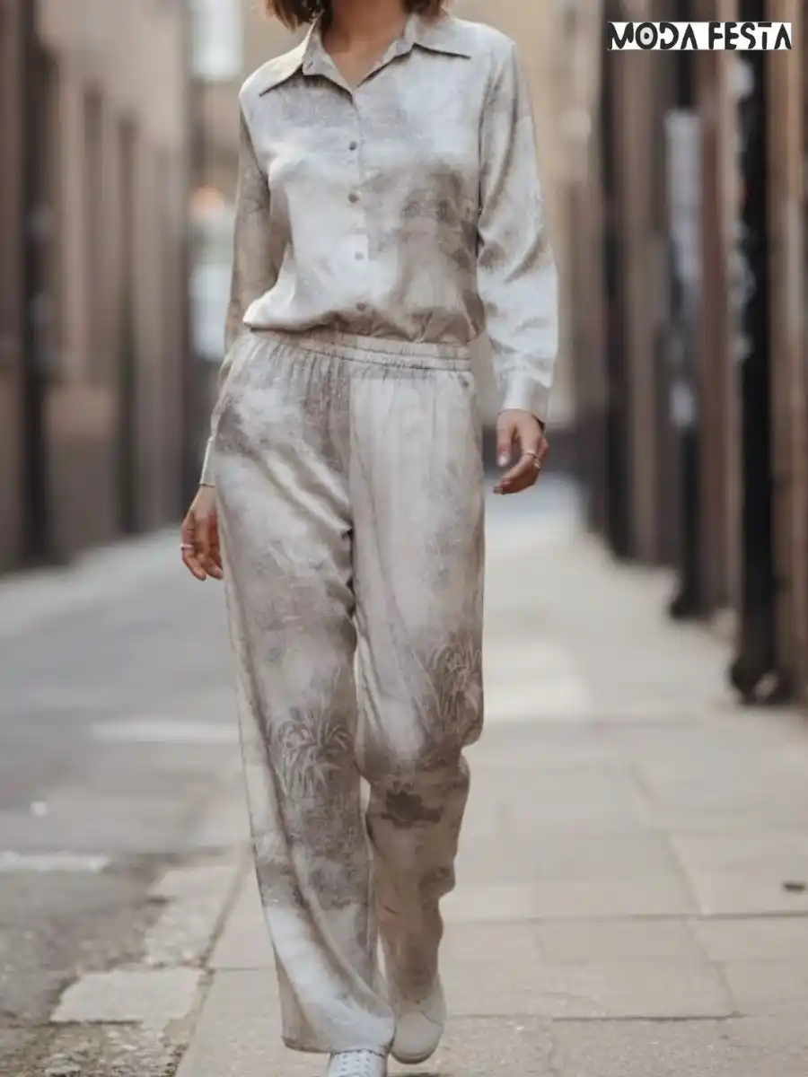 Elegant Abstract Print Satin Coord Set