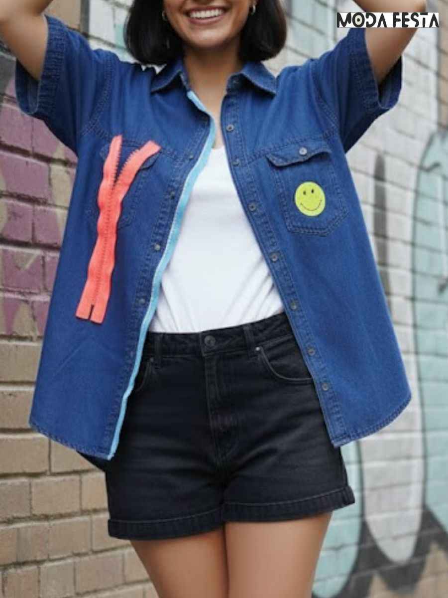 ModaFesta -casual-denim-shirt-with-smiley-blue
