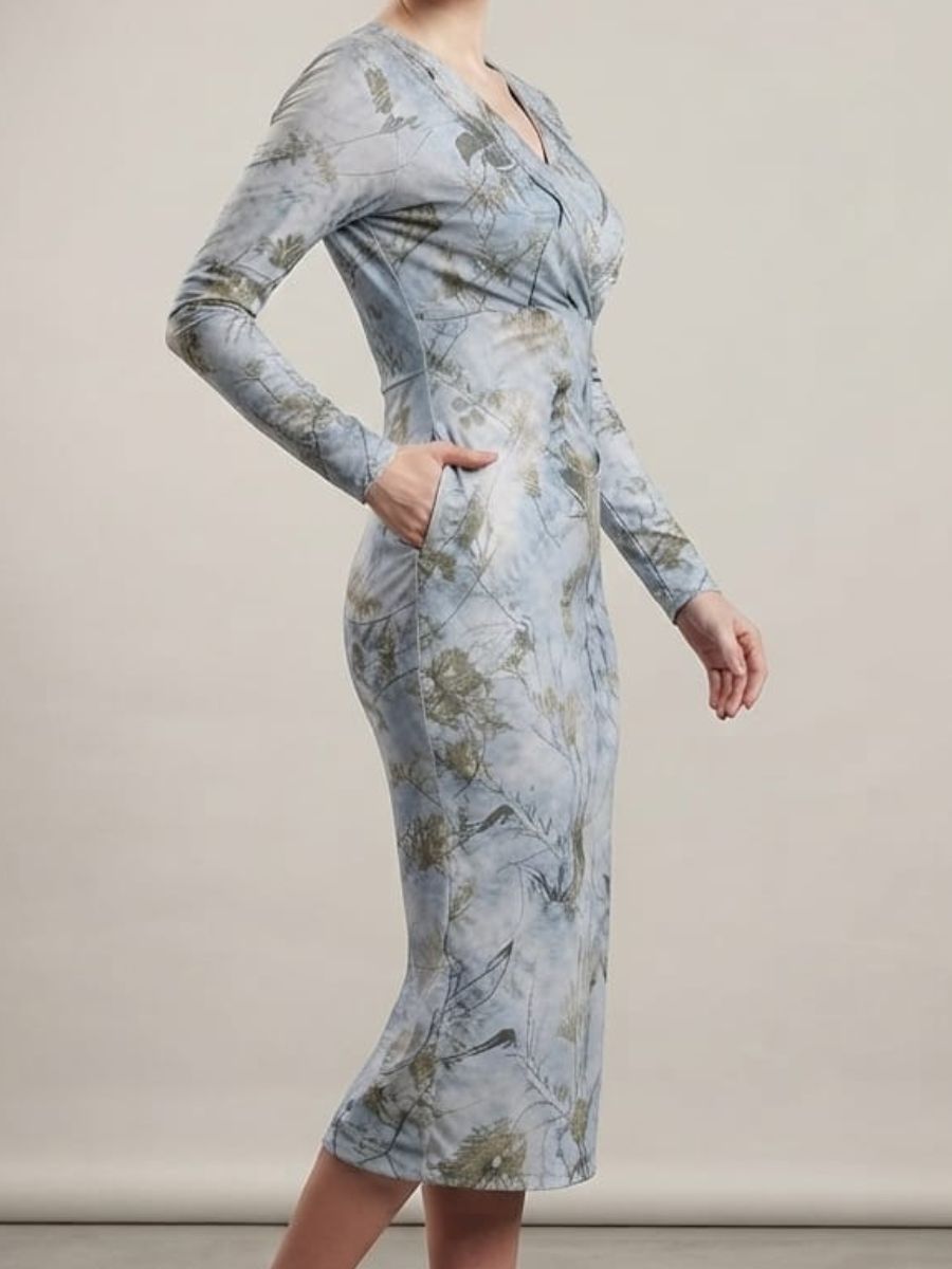 ModaFesta -v-nack-full-sleeve-bodycon-party-dress-light-gray