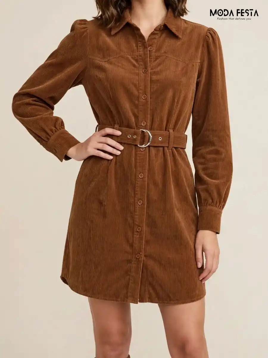 Corduroy Belted Shirt Dress