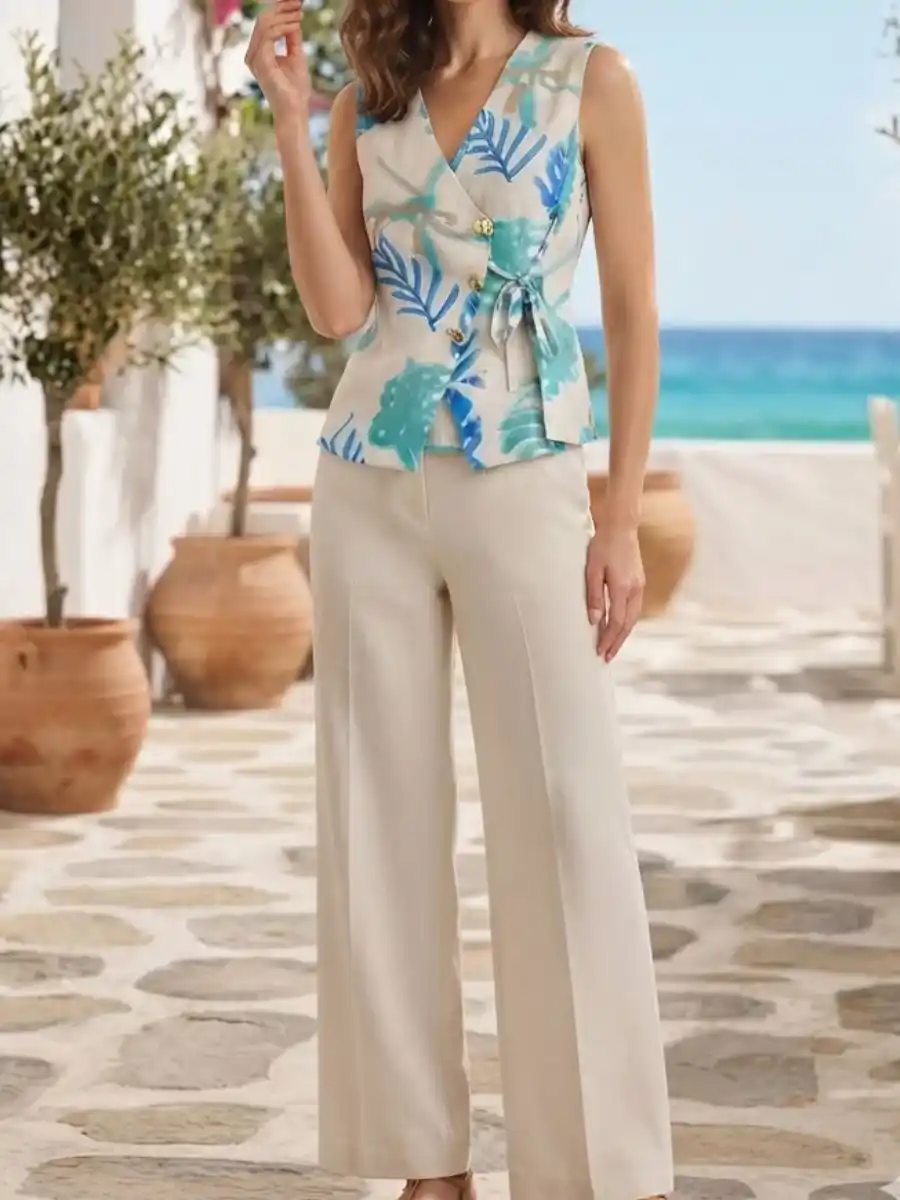 ModaFesta -blue-botanical-print-wrap-top-wide-leg-coord-set