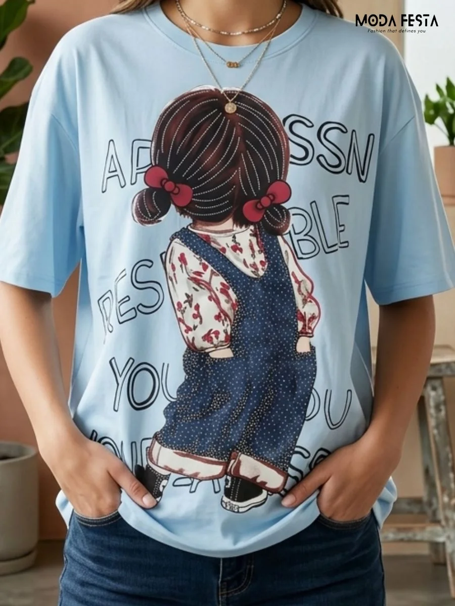 ModaFesta -blue-graphic-print-tee