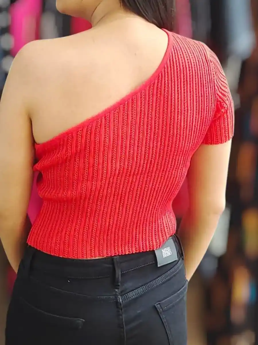 ModaFesta -elegant-one-shoulder-crop-top-red