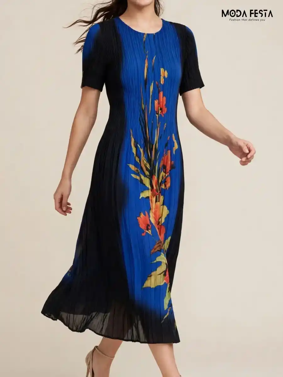 ModaFesta -floral-print-pleated-midi-dress