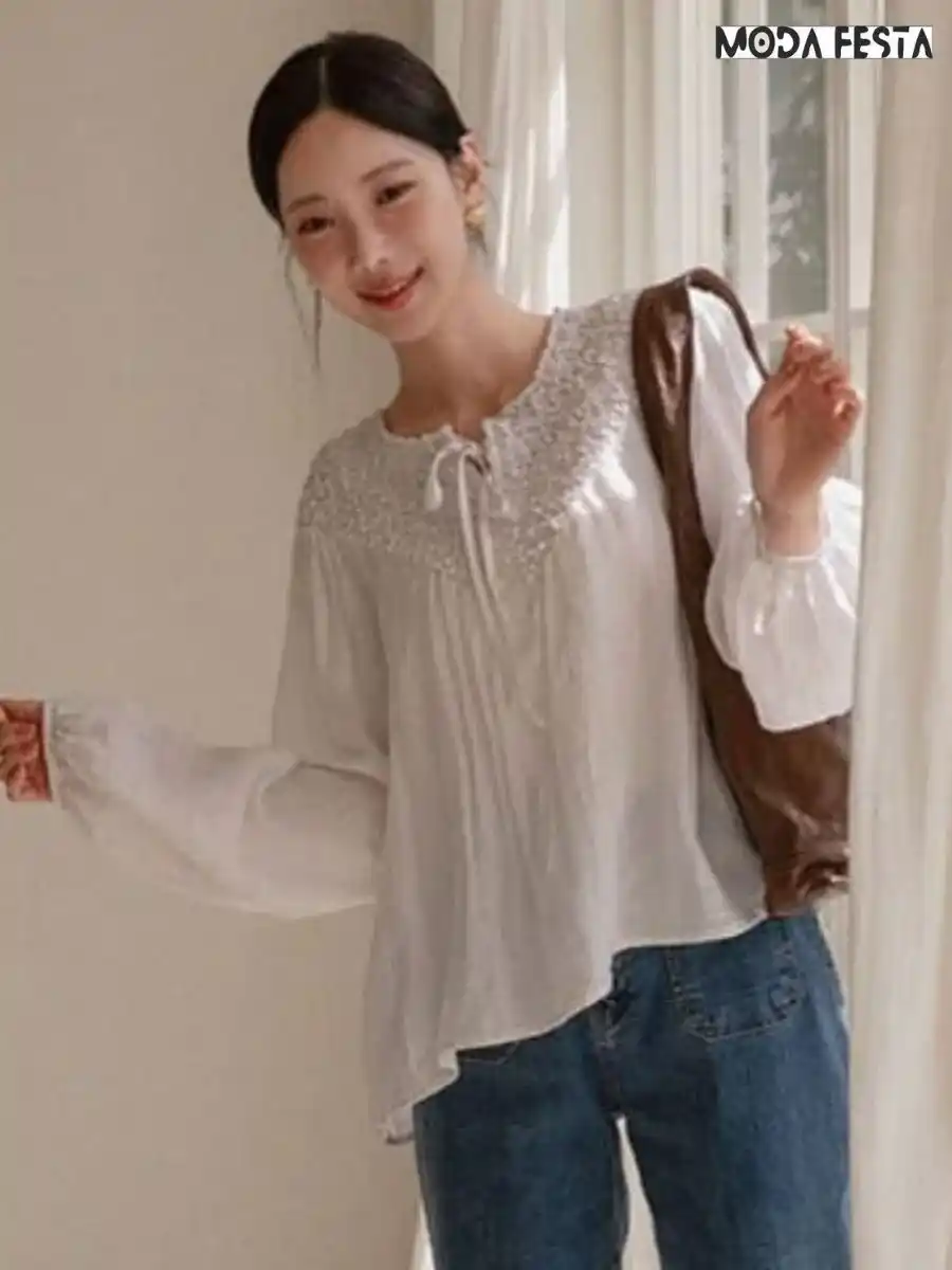 ModaFesta -elegant-lace-and-frill-korean-top-beige