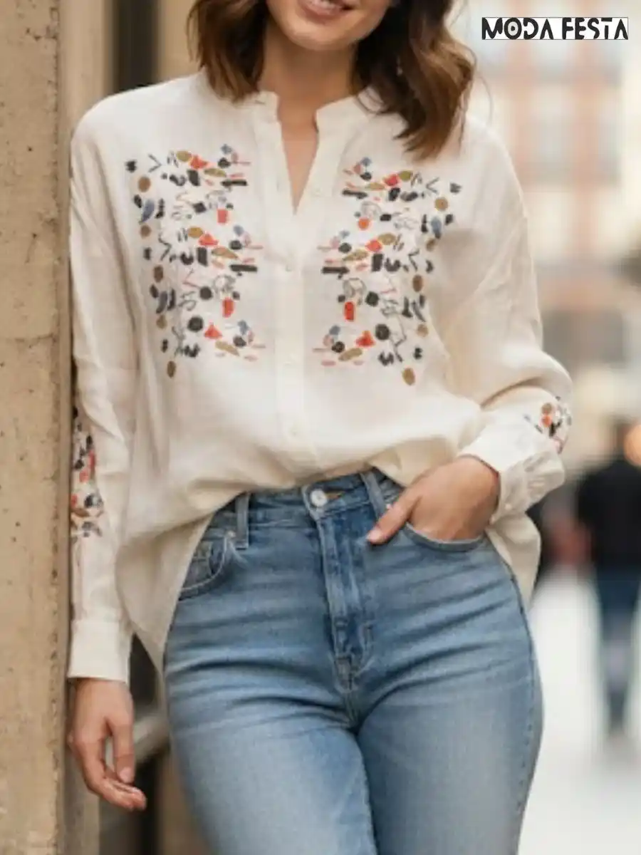 Elegant Embroidered Linen Shirt