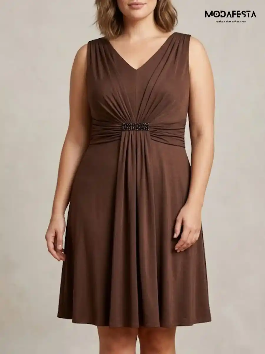 ModaFesta -v-neck-ruched-empire-waist-cocktail-dress-brown