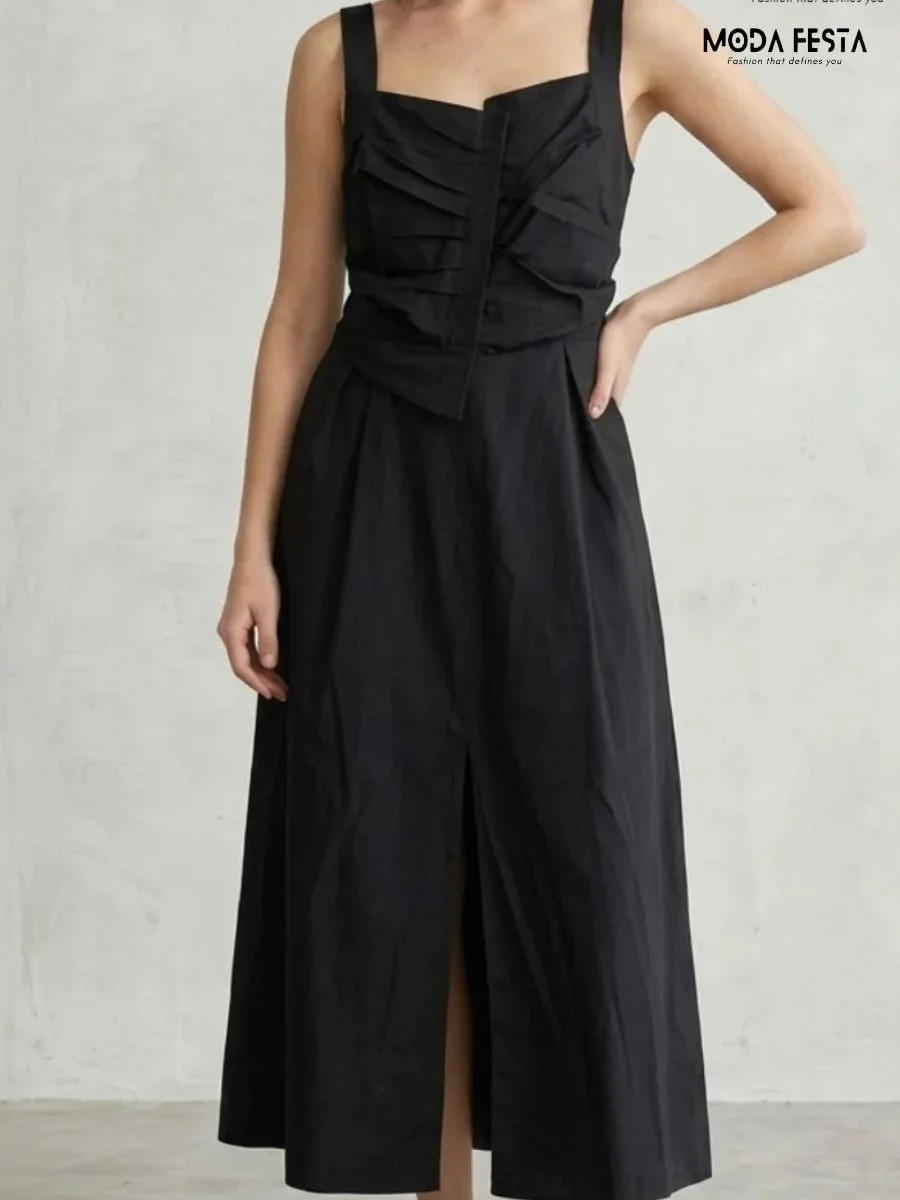 Sleeveless dress cotton strech long