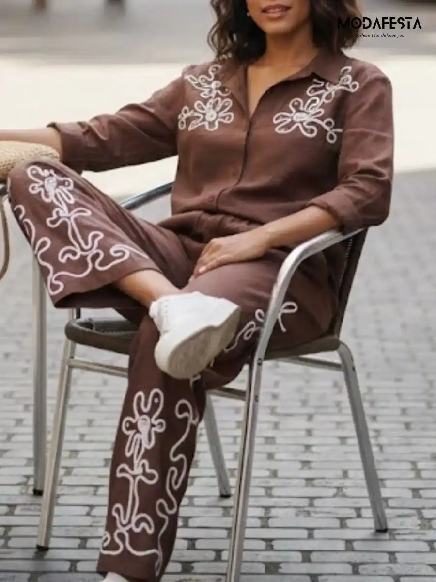 ModaFesta -brown-cotton-coord-set-with-lace