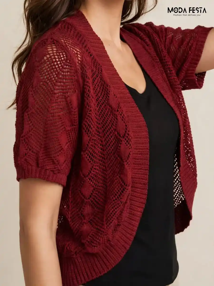 ModaFesta -maroon-open-front-crochet-shrug