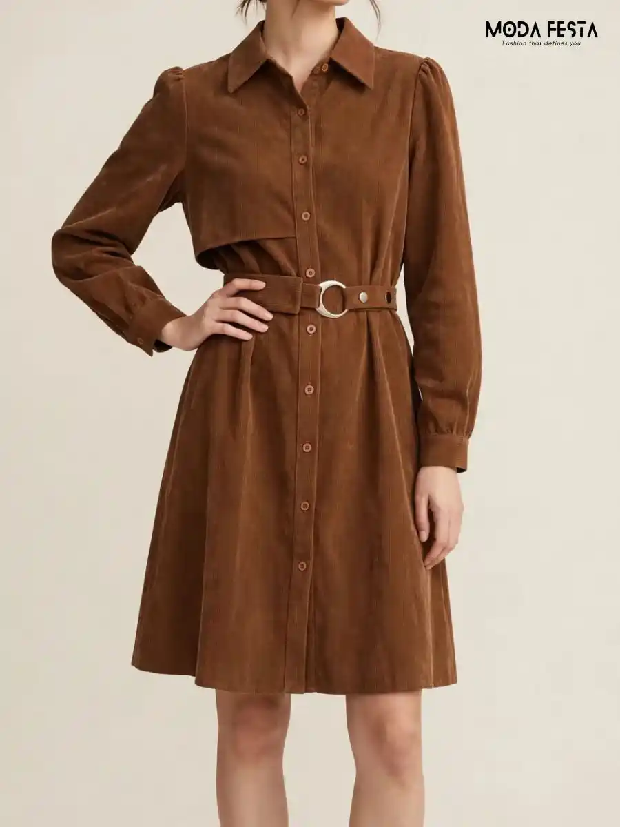 ModaFesta -corduroy-belted-shirt-dress