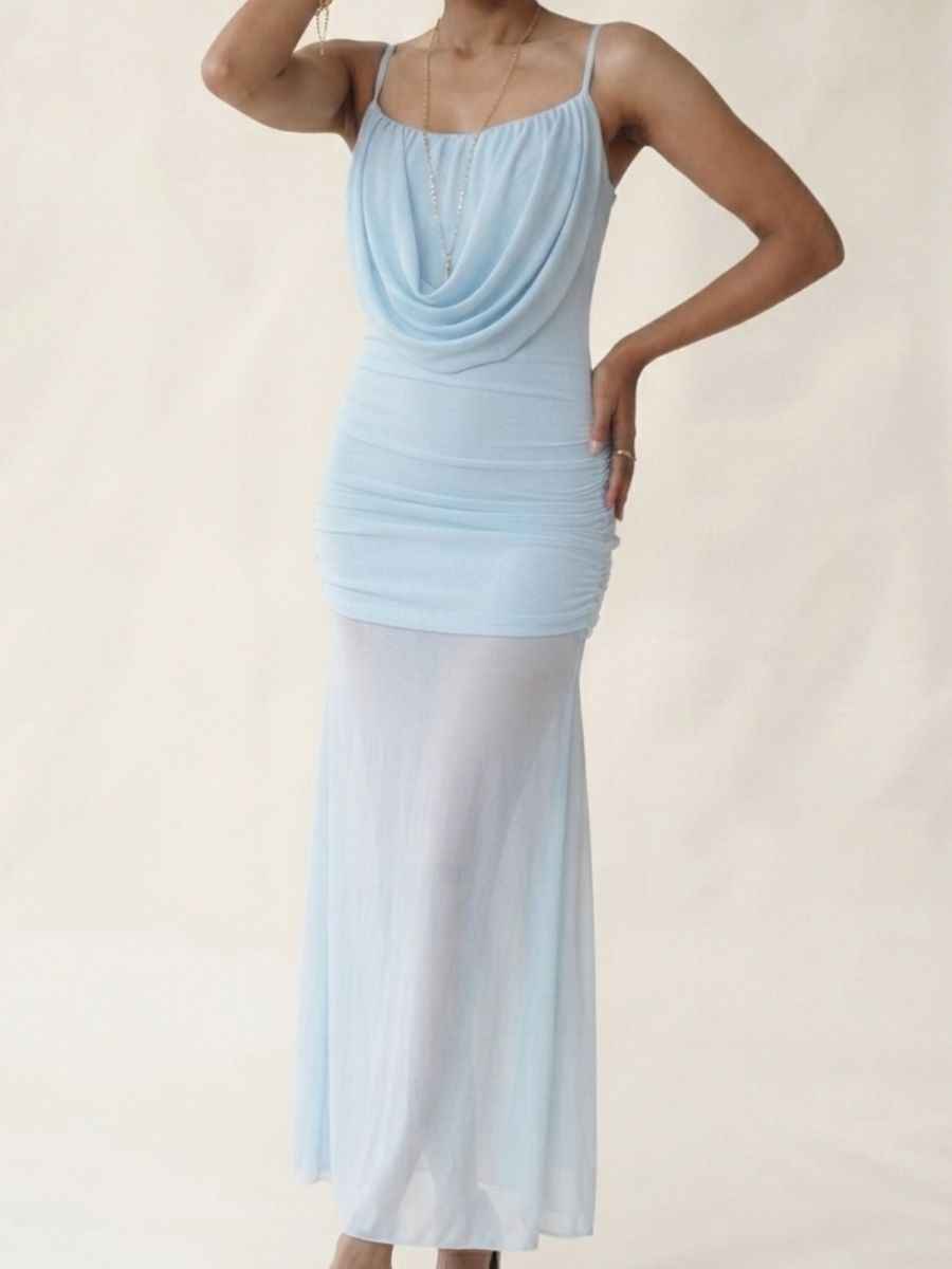 ModaFesta -pastel-blue-cowl-neck-ruched-mesh-overlay-maxi-dress
