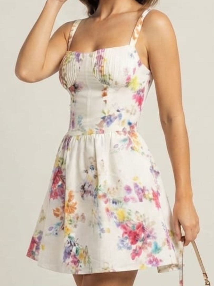 ModaFesta -mini-dress-flower-prined-white