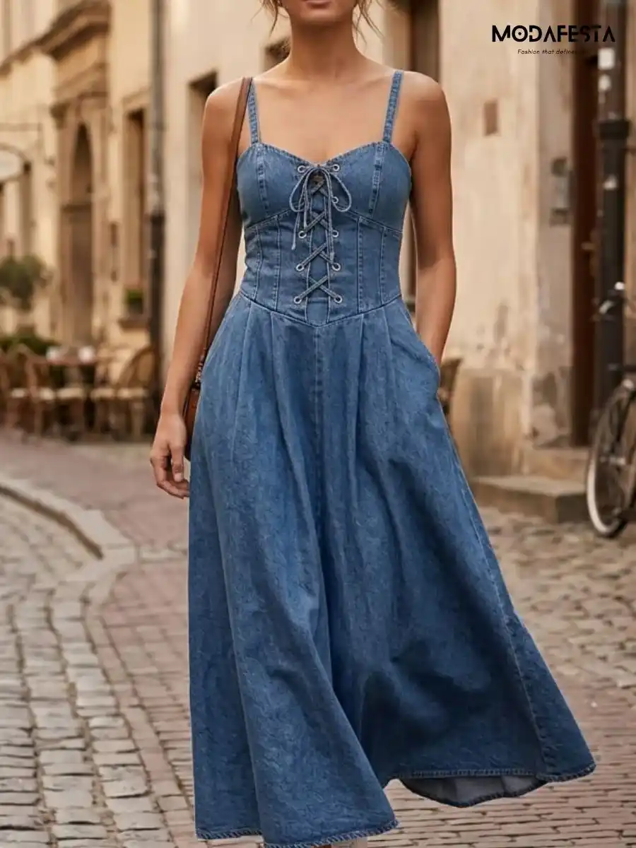 ModaFesta -elegant-a-line-denim-dress-1-dark-blue
