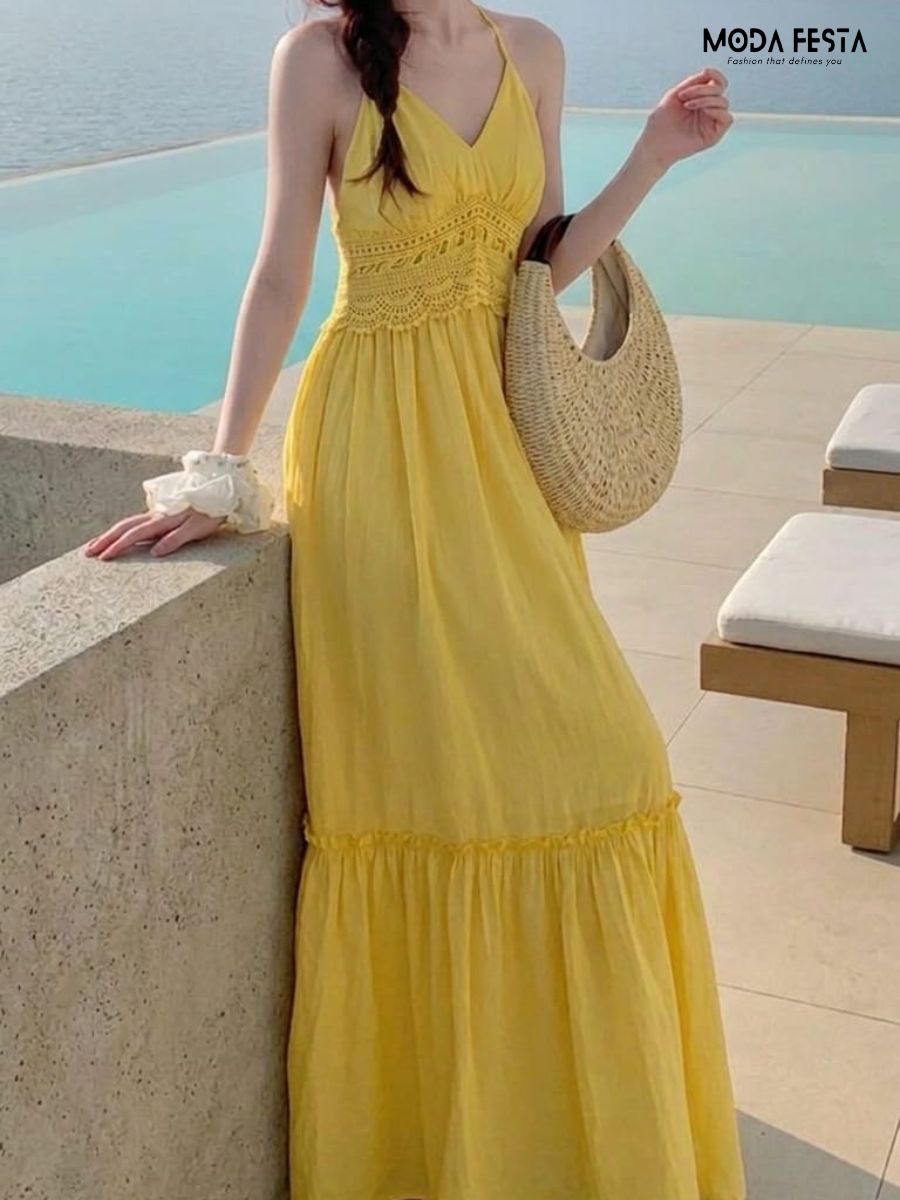 ModaFesta -backless-long-cotton-dress-with-lace-yellow