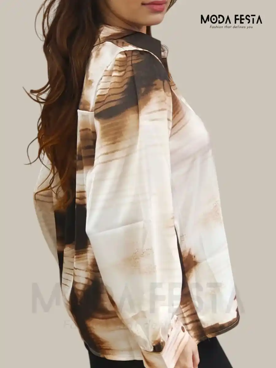 ModaFesta -tie-die-print-satin-shirt-brown