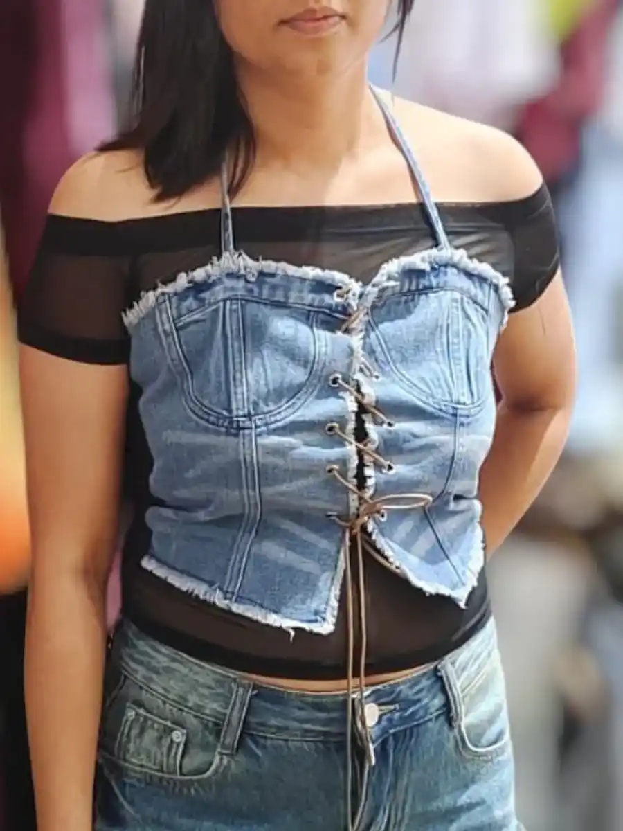 ModaFesta -elegant-denim-halter-neck-style-top-blue