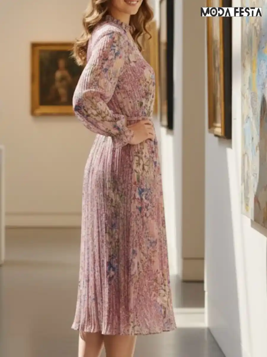 ModaFesta -elegant-floral-print-dress-pink