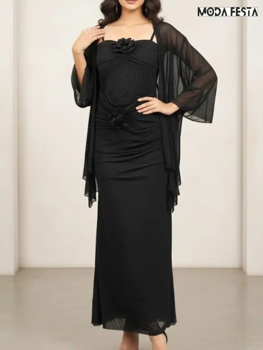 ModaFesta -black-ruched-maxi-dress-with-shrug