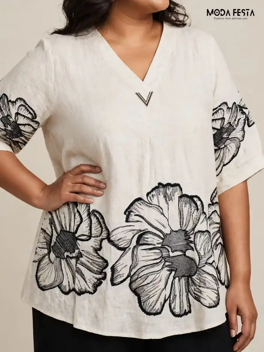 ModaFesta -white-oversized-floral-print-top