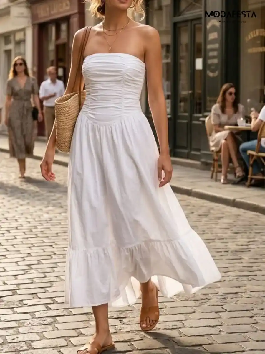 Elegant Strapless Ruched Tube Dress