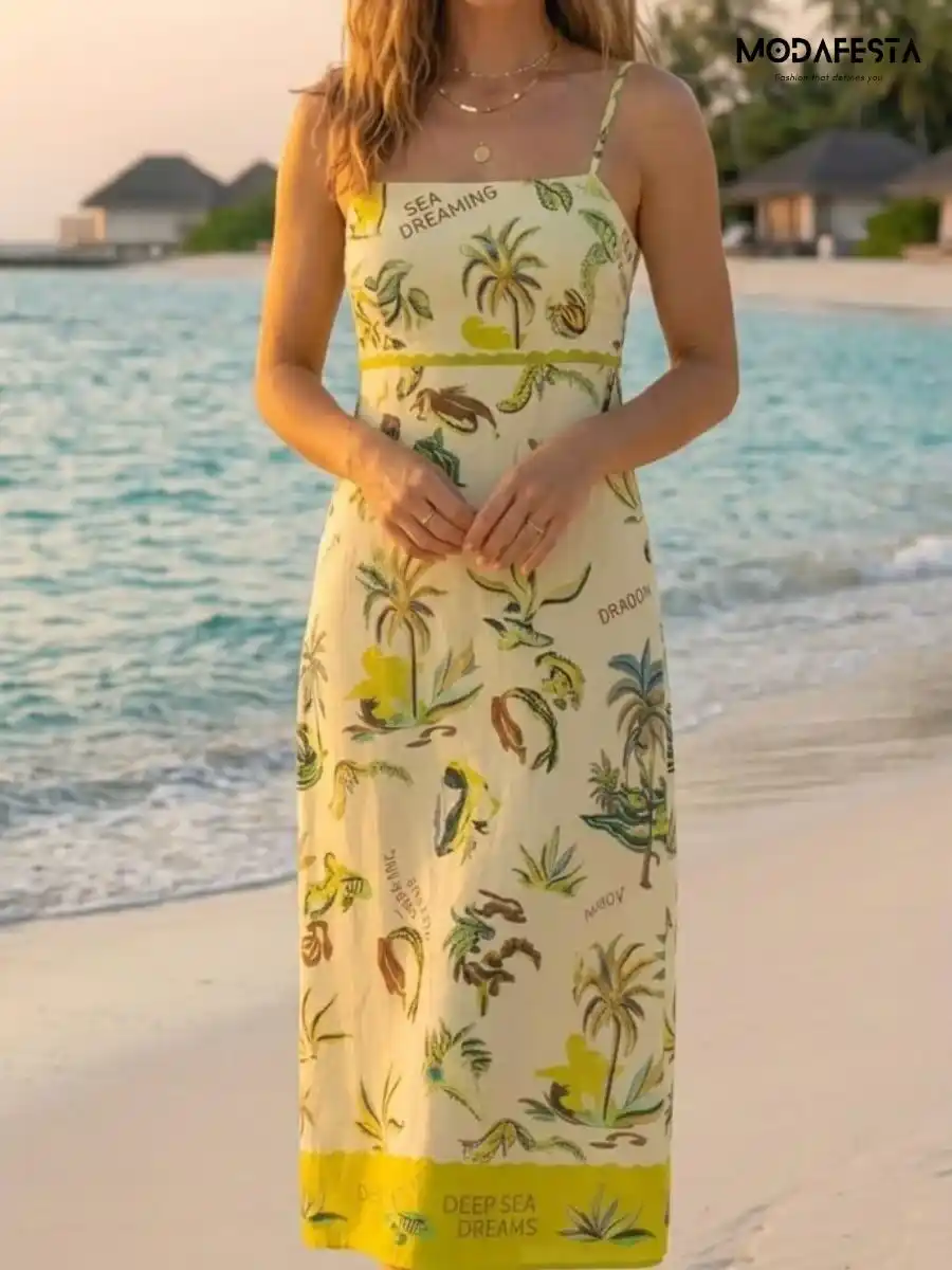 ModaFesta -stylish-graphic-printed-sleeveless-a-line-maxi-dress-beige