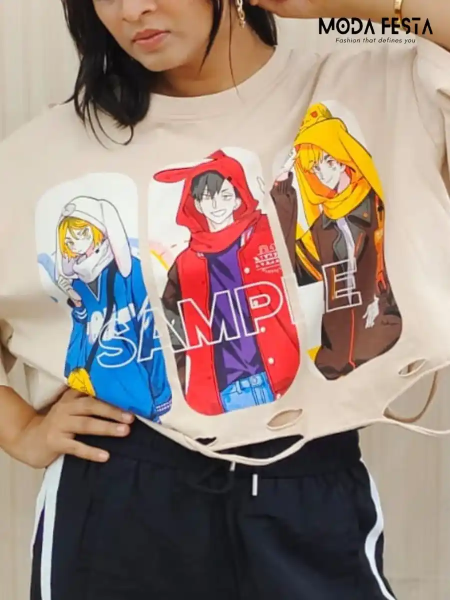 ModaFesta -crop-anime-printed-tee-for-women-beige
