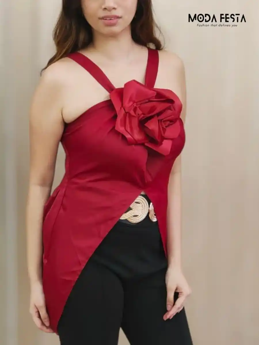 ModaFesta -floral-elegant-party-top-red