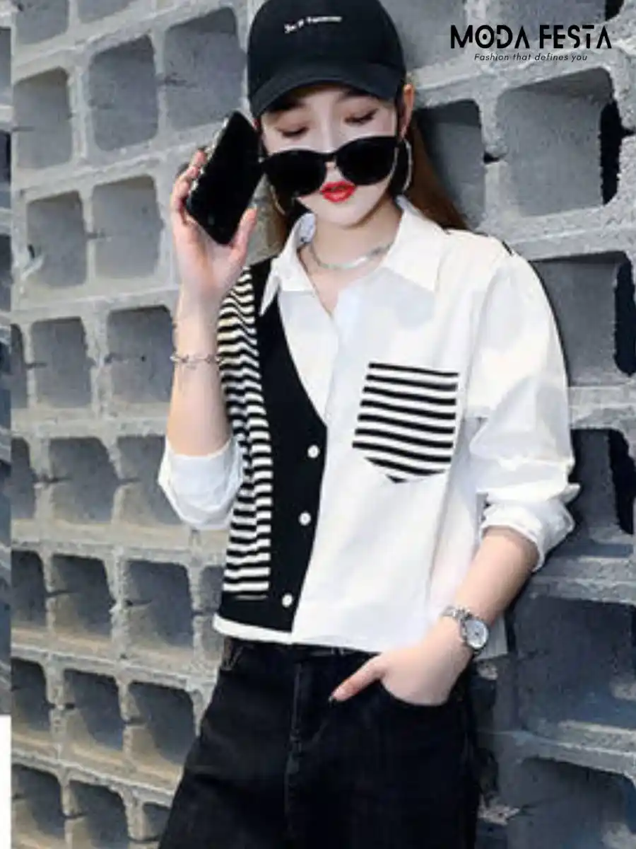 ModaFesta -elegant-striped-cardigan-top-blacl