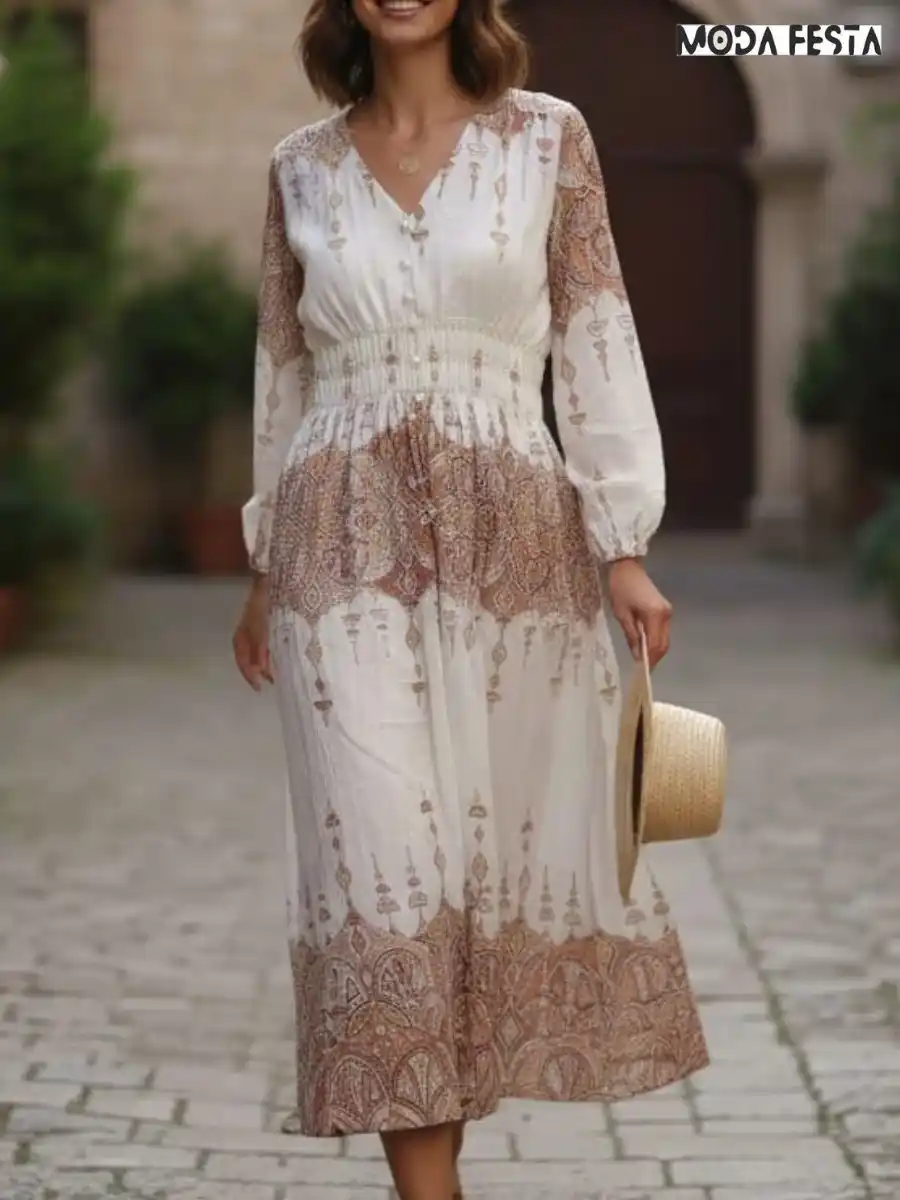 Elegant Printed Empire Dress