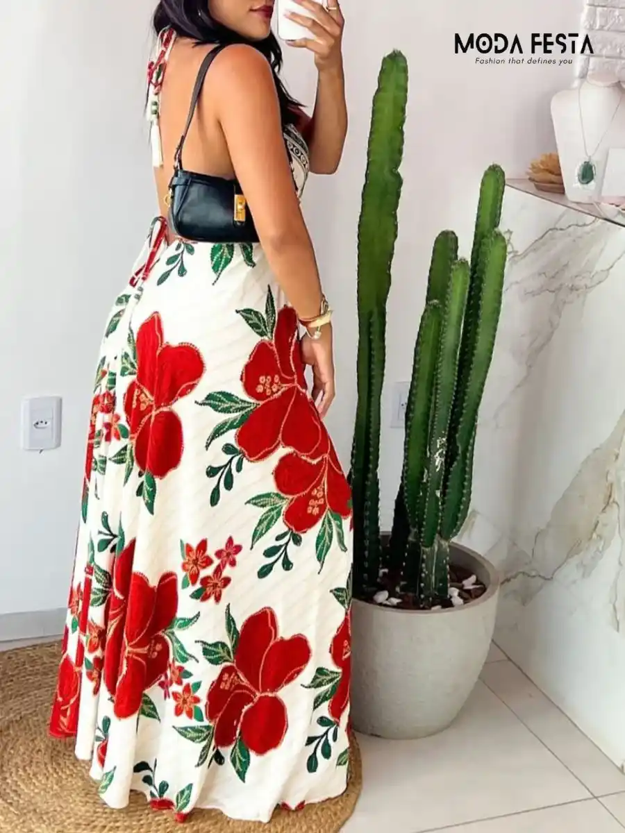 ModaFesta -tropical-vacation-halter-neck-dress-red